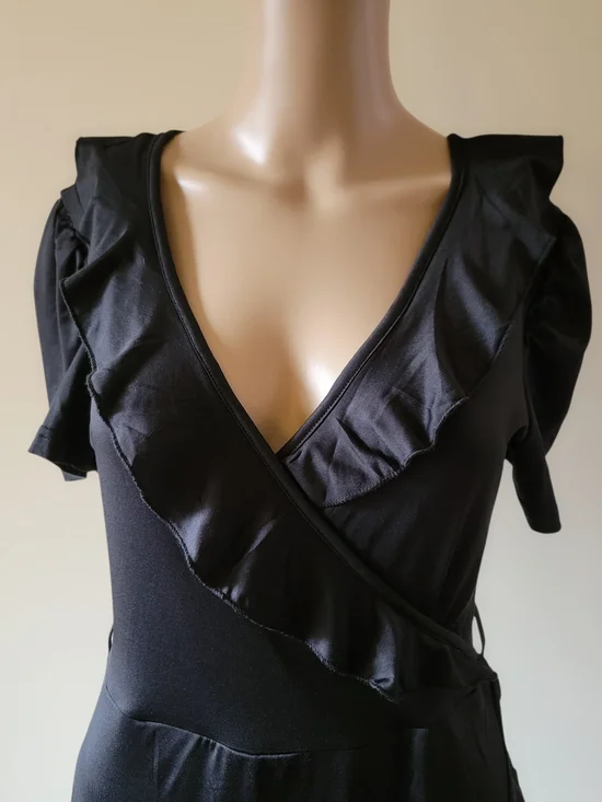 Black Ruffle Wrap-Style Dress - Picture 1 of 5